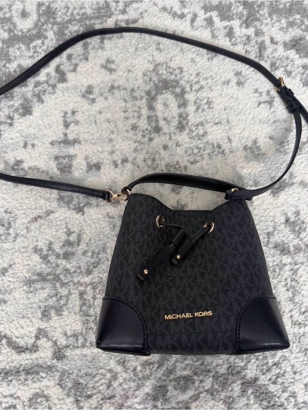 Small Michael Kors Black Signature Drawstring Bucket Bag